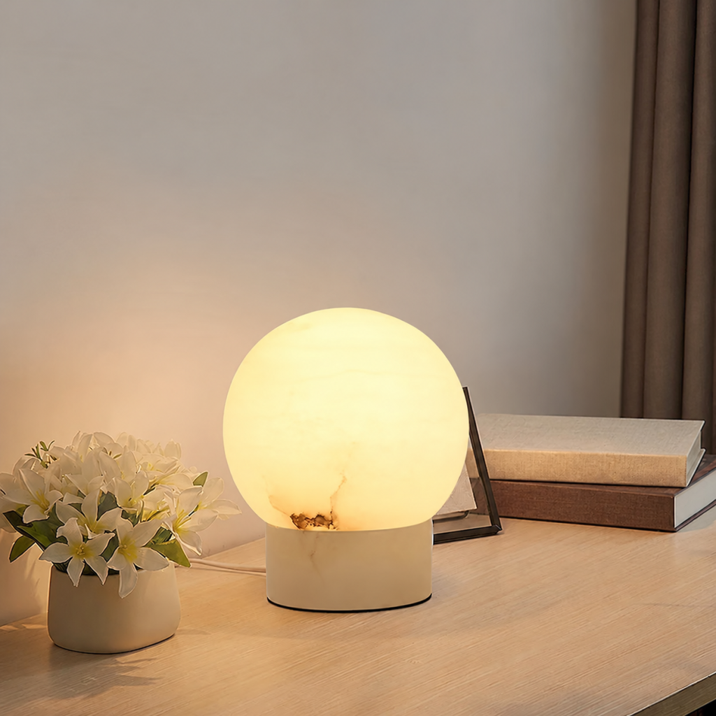 Alabaster Globe Table Lamp, model HPL-000006
