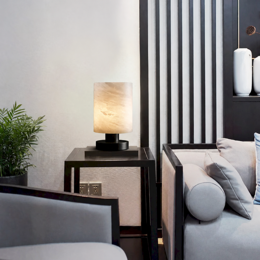 Alabaster Cylinder Table Lamp, model HPL-000008
