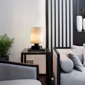 Alabaster Cylinder Table Lamp, model HPL-000008