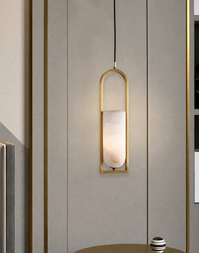 Alabaster & Brass Pendant Light, model HPL-000017
