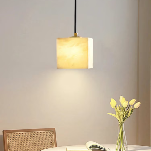 Alabaster & Copper Cube Pendant Light, model HPL-000020