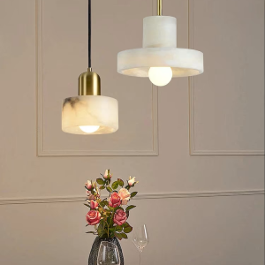 Alabaster & Brass Disc Globe Pendant Light, model HPL-000021
