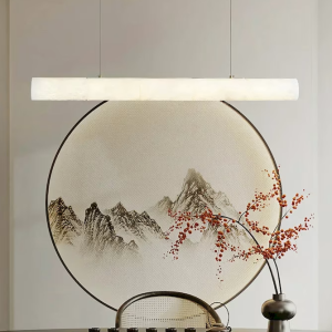 Alabaster & Copper Tube Bar Pendant Light, model HPL-000022