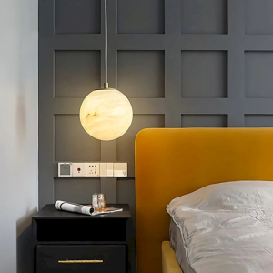 Alabaster & Brass Globe Sphere Pendant Light, model HPL-000023