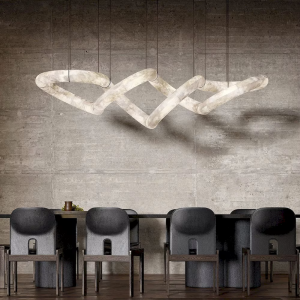 Alabaster & Leather Linear Chandelier, model HPL-000025
