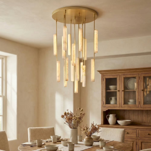 Alabaster & Brass Chandelier, model HPL-000026