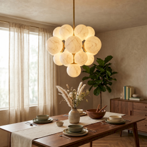 Alabaster & Brass Globe Chandelier, model HPL-000029