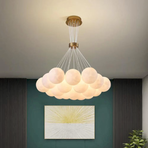 Alabaster & Brass Globe Chandelier, model HPL-000030