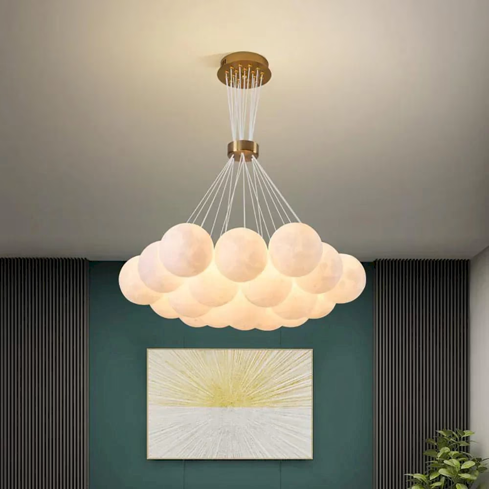Alabaster & Brass Globe Chandelier, model HPL-000030