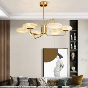 Alabaster & Copper Disc Sputnik Chandelier, model HPL-000031