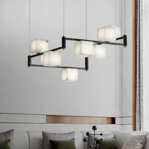 Alabaster & Brass Cube Bar Chandelier, model HPL-000032