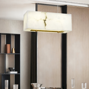 Alabaster & Brass Rectangular Bar Pendant Light, model HPL-000033