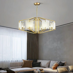 Alabaster & Brass Faceted Cage Chandelier, model HPL-000035