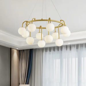 Alabaster & Copper Globe Ring Chandelier, model HPL-000036