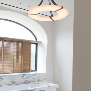 Alabaster & Leather Ring Round Chandelier, model HPL-000037