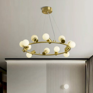 Alabaster & Brass Globe Ring Chandelier, model HPL-000039