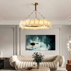 Alabaster & Brass Petal Ring Chandelier, model HPL-000041