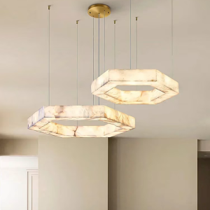 Alabaster & Brass Ring Chandelier, model HPL-000043