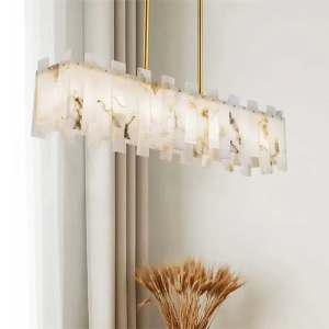 Alabaster & Brass Linear Chandelier, model HPL-000044