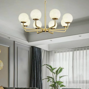 Alabaster & Brass Globe Chandelier, model HPL-000045