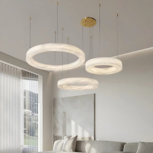 Alabaster & Brass Ring Chandelier, model HPL-000046