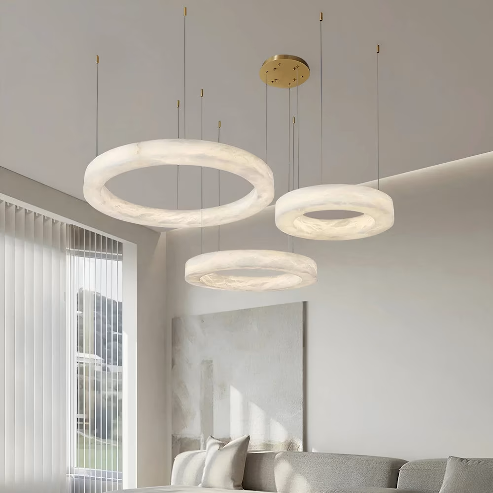 Alabaster & Brass Ring Chandelier, model HPL-000046