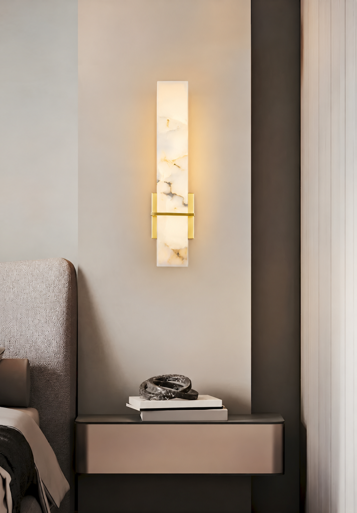 Alabaster & Brass Bar Wall Sconce, model HPL-000051