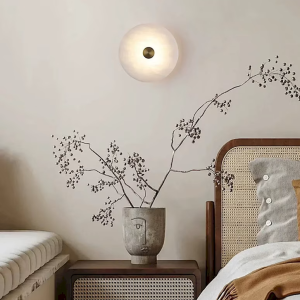 Alabaster & Brass Disc Wall Sconce, model HPL-000053
