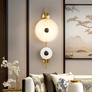 Alabaster & Brass Wall Sconce, model HPL-000055