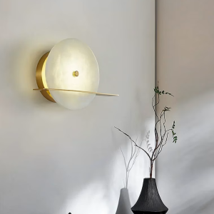 Alabaster & Copper Disc Wall Sconce, model HPL-000057