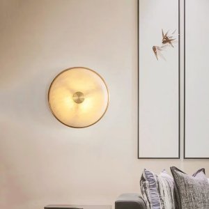 Alabaster & Brass Disc Wall Sconce, model HPL-000058