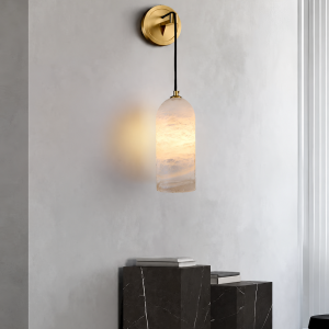 Alabaster & Brass Tube Wall Sconce, model HPL-000059