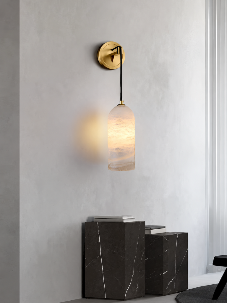 Alabaster & Brass Tube Wall Sconce, model HPL-000059