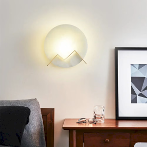 Alabaster & Brass Disc Wall Sconce, model HPL-000060