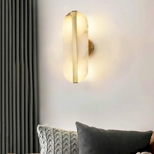 Alabaster & Brass Wall Sconce, model HPL-000065