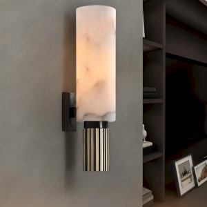 Alabaster & Brass Tube Wall Sconce, model HPL-000068