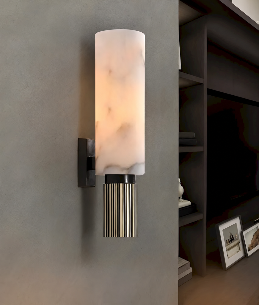 Alabaster & Brass Tube Wall Sconce, model HPL-000068