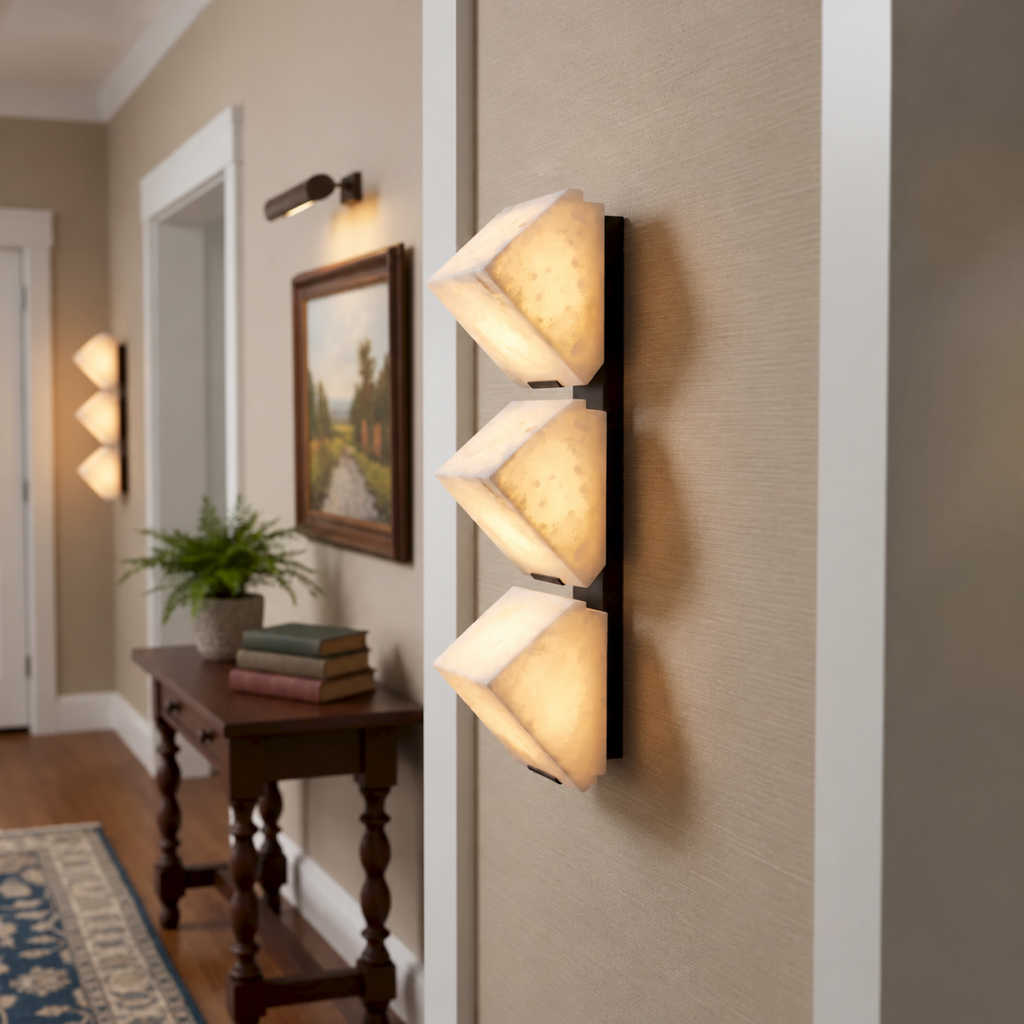 Alabaster & Brass Wall Sconce, model HPL-000070