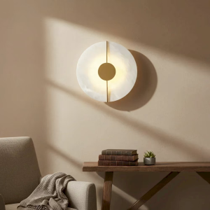 Alabaster & Brass Wall Sconce, model HPL-000071