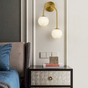 Alabaster & Brass Globe Wall Sconce, model HPL-000072