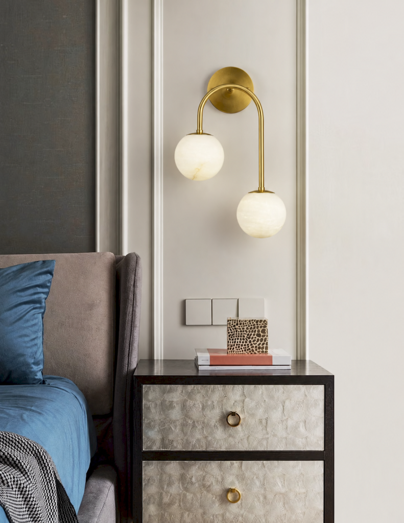 Alabaster & Brass Globe Wall Sconce, model HPL-000072