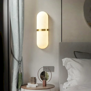 Alabaster & Brass Wall Sconce, model HPL-000074
