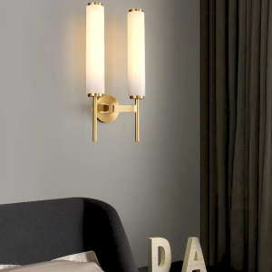 Alabaster & Brass Cylinder Wall Sconce, model HPL-000075