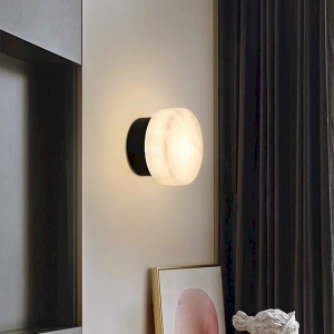 Alabaster & Brass Round Wall Sconce, model HPL-000076
