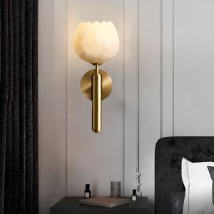Alabaster & Brass Petal Wall Sconce, model HPL-000077