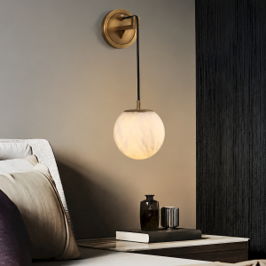 Alabaster & Brass Globe Wall Sconce, model HPL-000079