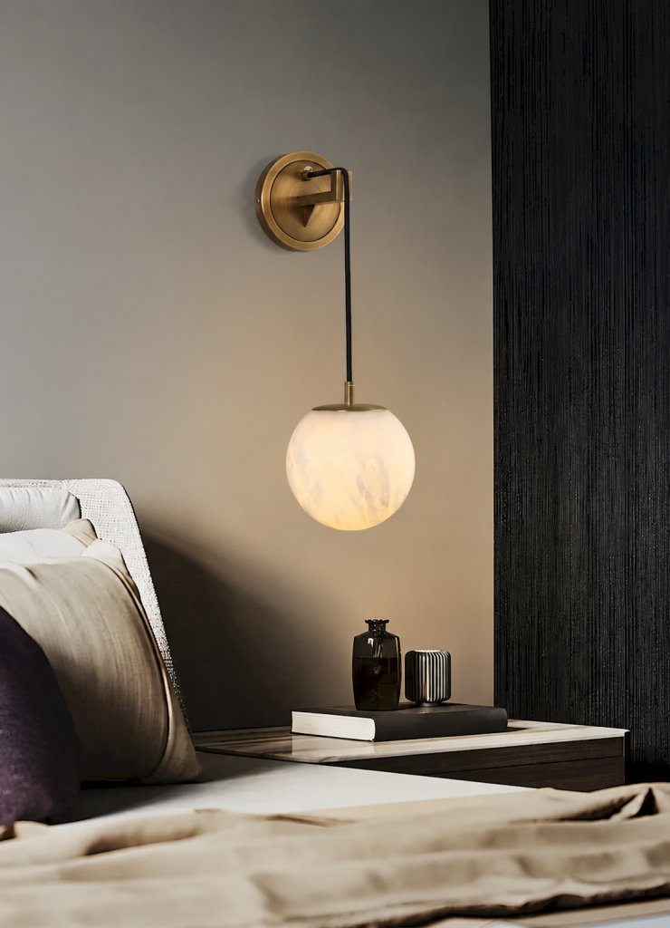 Alabaster & Brass Globe Wall Sconce, model HPL-000079