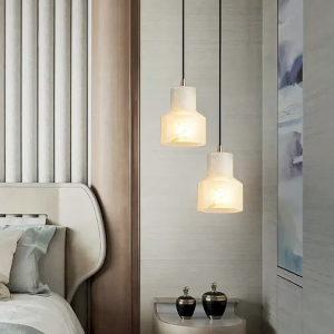 Alabaster & Brass Cylinder Pendant Light, model HPL-000085