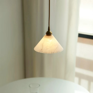 Alabaster & Brass Cone Pendant Light, model HPL-000086