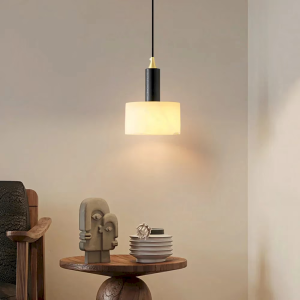 Alabaster & Copper Drum Pendant Light, model HPL-000087